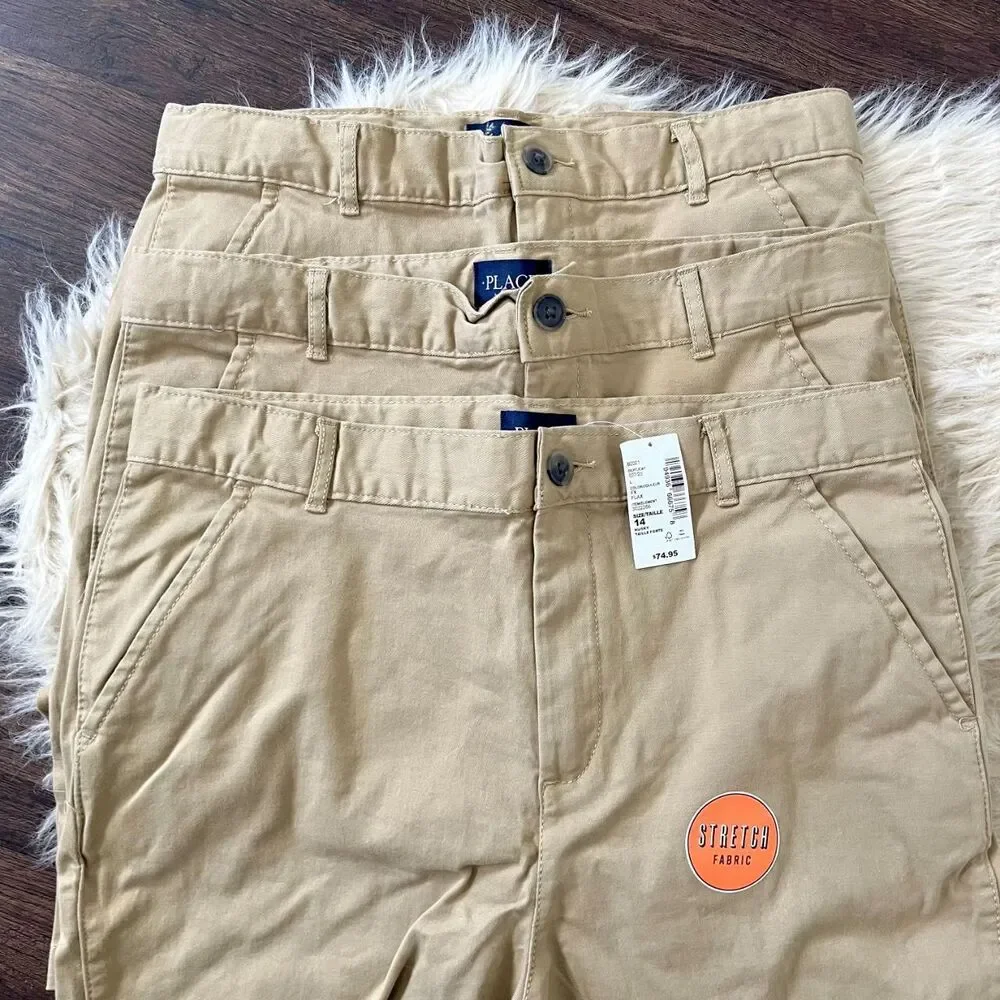 NWT The Children's Place Boys Uniform Stretch Chino Shorts 3-Pack tan Size 14 H